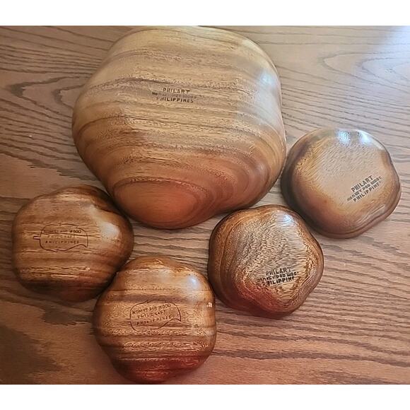 Philart Monkeypod Wood Salad Bowls With4 Serving Bowls - Picture 3 of 9